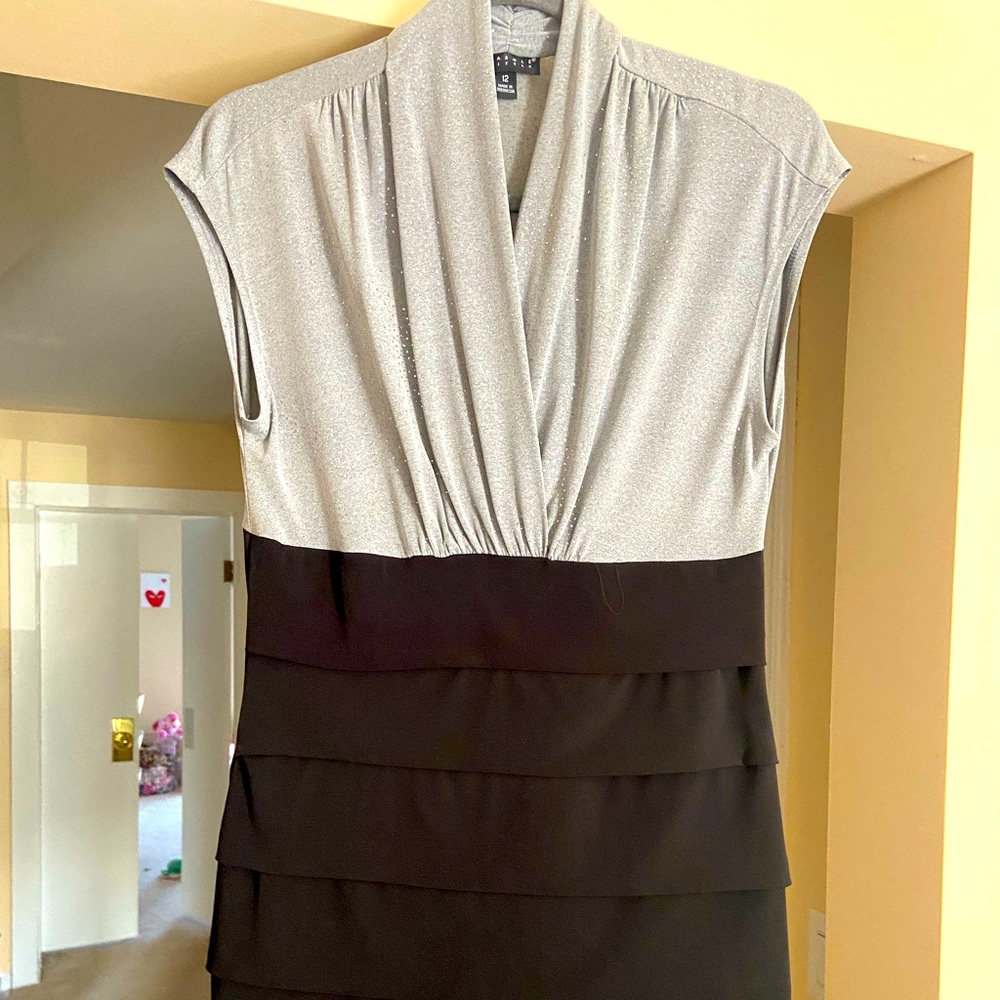 Size 12 woman’s dress. Beautiful sparkly top silver and tiered skirt.